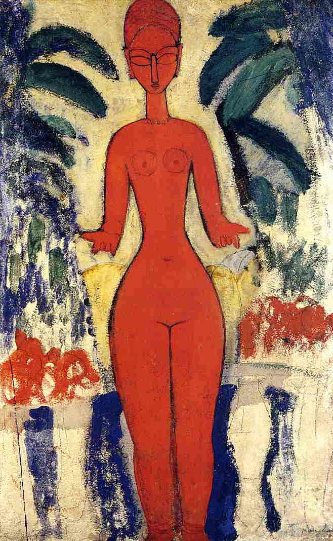 Standing Nude with Garden Background - Amedeo Modigliani Paintings
